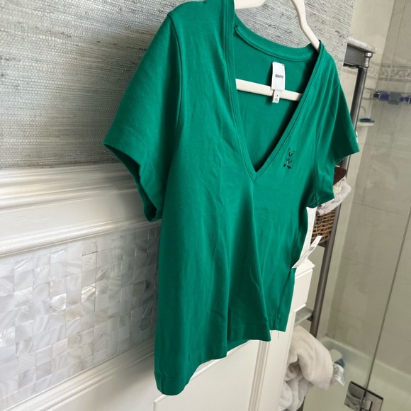 NWT new medium Anthropologie Maeve v neck tee shirt top embroidered golf green - Picture 9 of 17